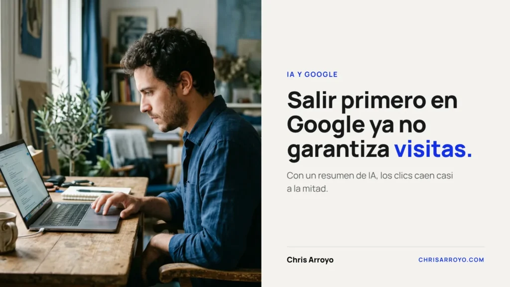 Resúmenes de IA de Google: hombre revisando los resultados de búsqueda en su portátil