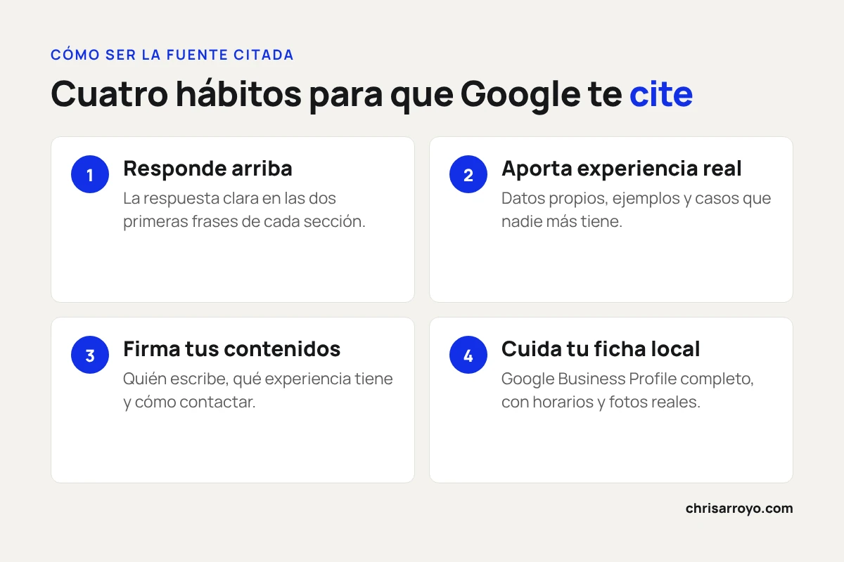 Cuatro hábitos para que el Modo IA de Google cite tu web