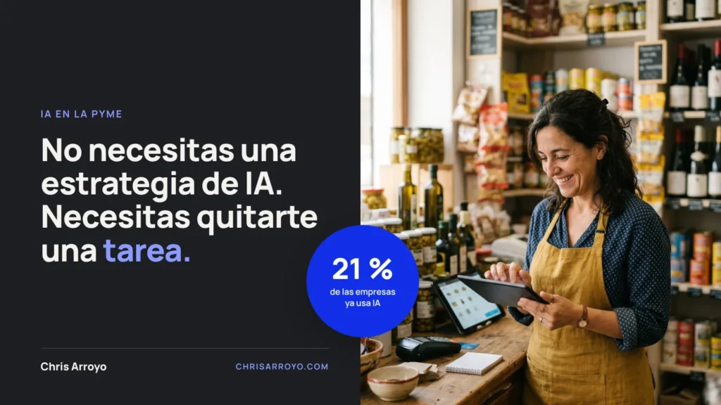IA para pymes: dueña de un comercio local usando una tablet