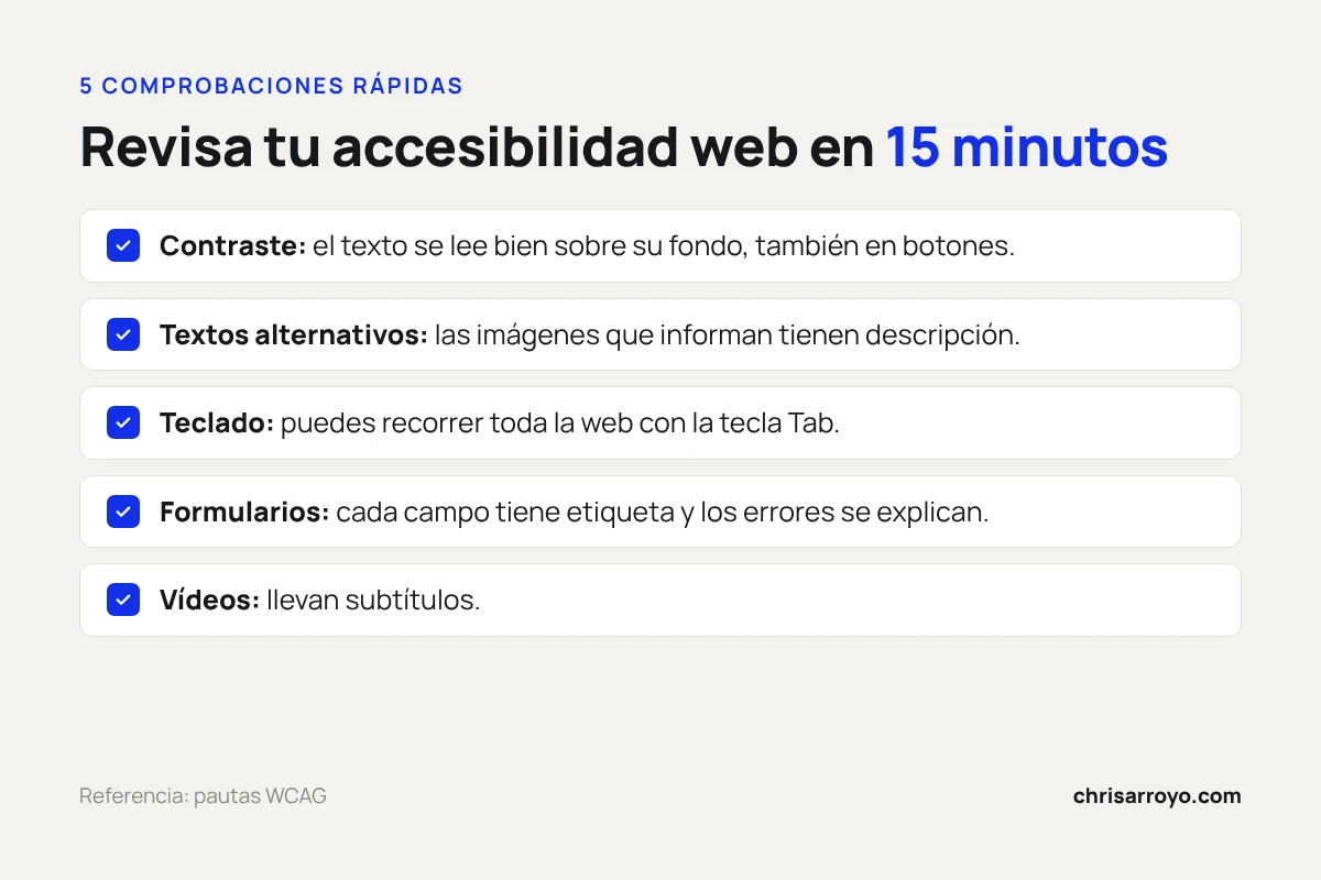 Cinco comprobaciones rápidas de accesibilidad web